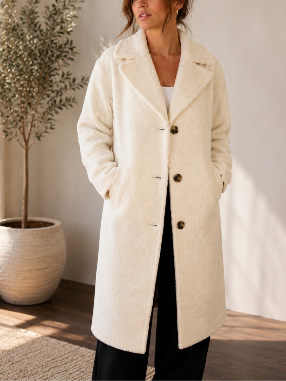 REITMANS Ivory Oversized Sherpa Teddy Coat Longline Jacket Size XS NWT